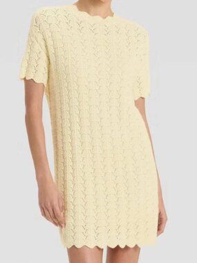 Cream Crochet Shift - Knit Sweater Slip Mini Dress - Vintage Style 60s 70s Boho